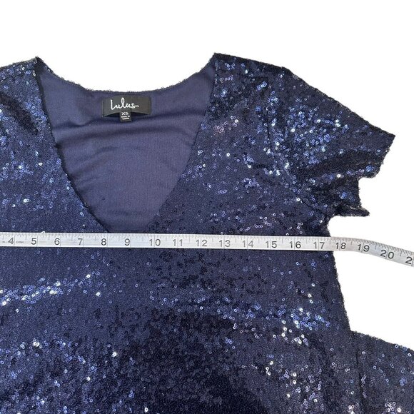 Lulus Navy Blue Sequin Short Sleeve V-Neck Shift Dress Women SZ XS - Picture 7 of 15